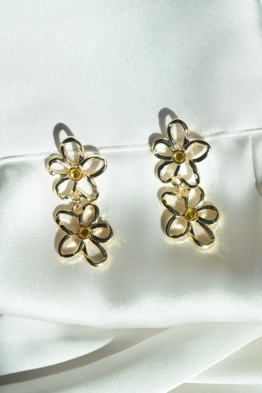 Gold Flower Pendant Earrings