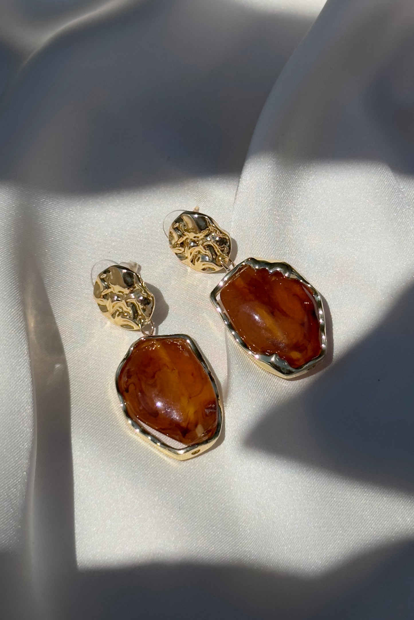 Gold and Brown Pendant Earrings