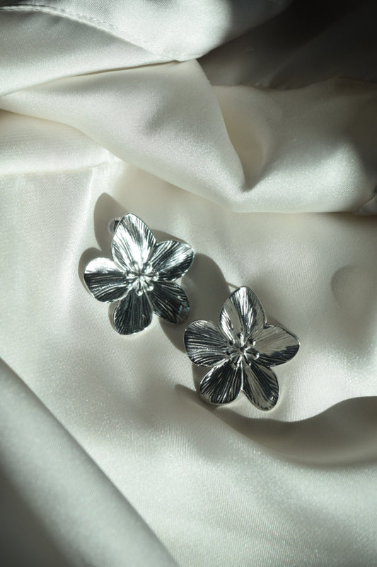 Silver Flower Metal Stud Earrings