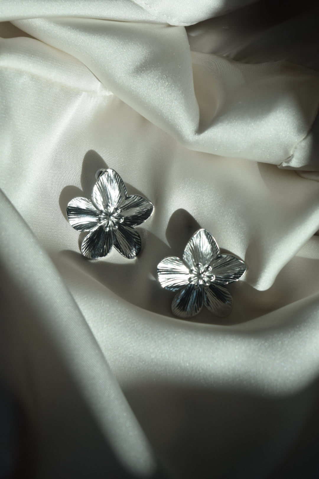 Silver Flower Metal Stud Earrings