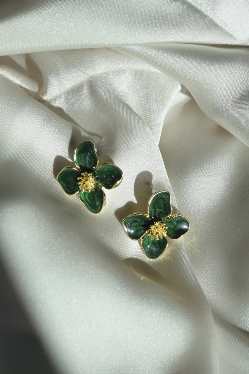 Green Flower Earrings